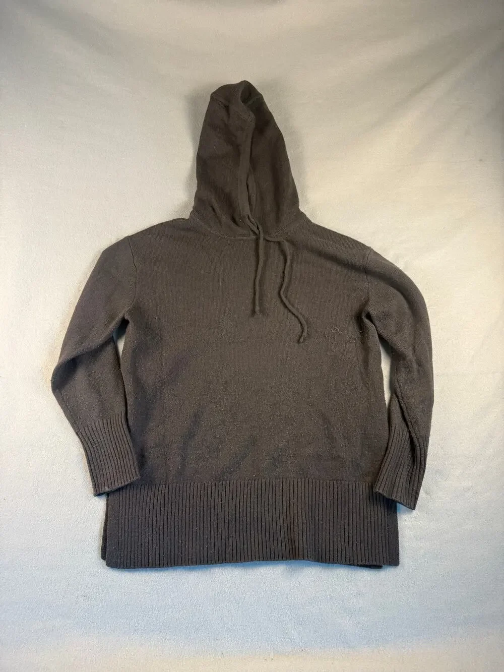 Athleta Hoodie Sweater Womens XS Brown Drawstring Rib Knit Side Slit Pullover